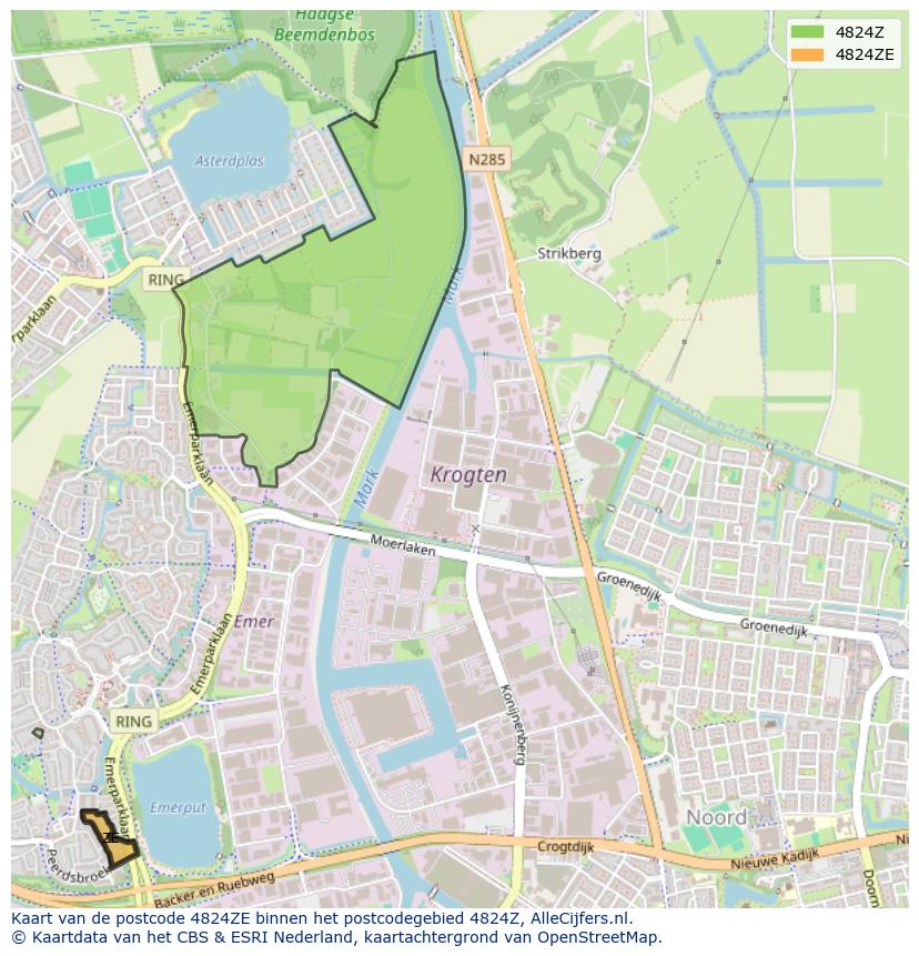 Afbeelding van het postcodegebied 4824 ZE op de kaart.