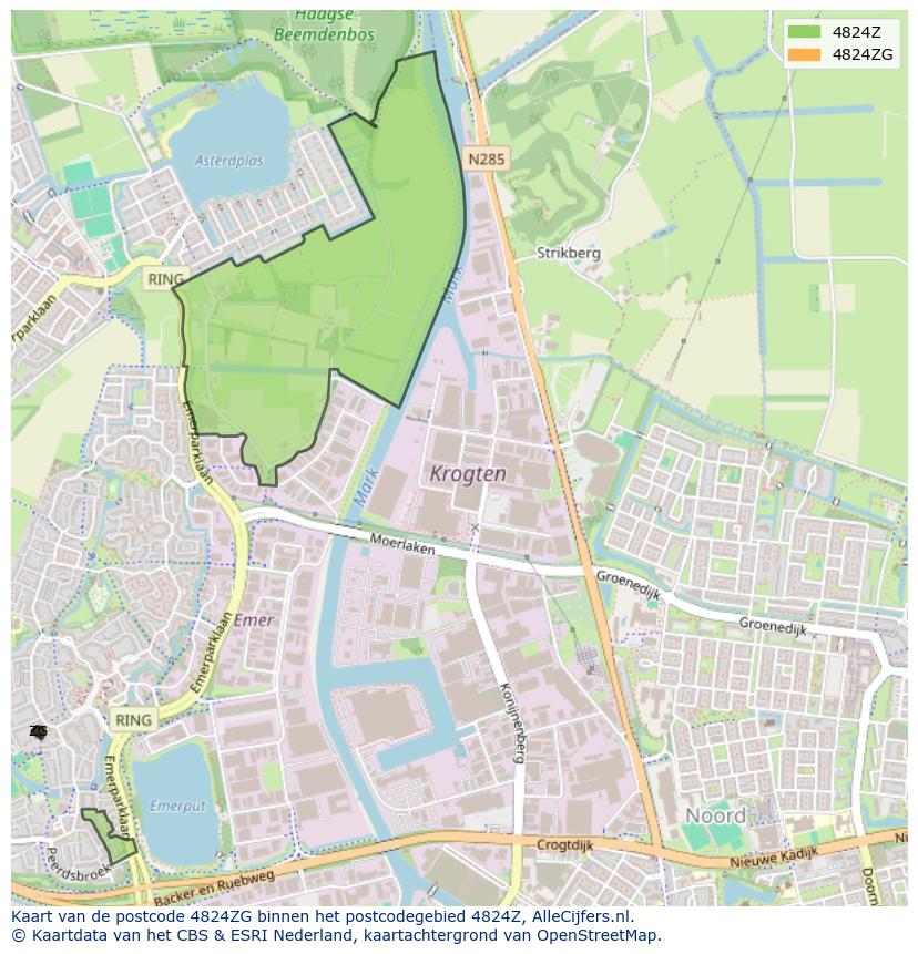 Afbeelding van het postcodegebied 4824 ZG op de kaart.