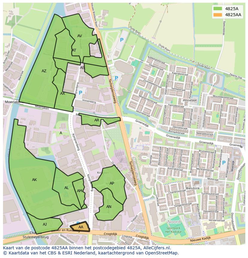 Afbeelding van het postcodegebied 4825 AA op de kaart.