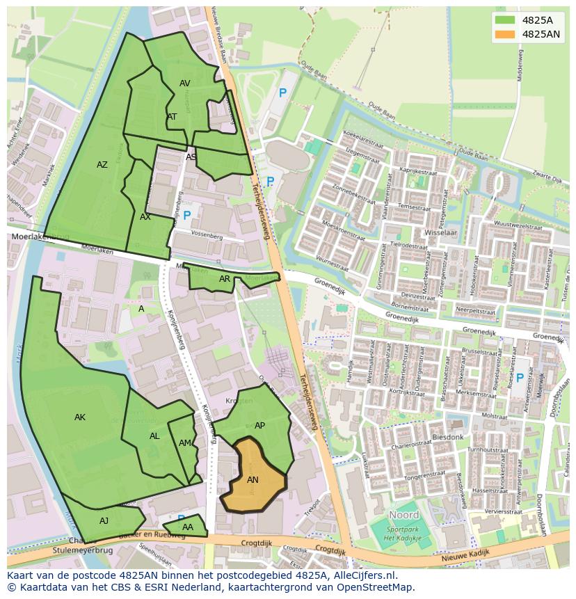 Afbeelding van het postcodegebied 4825 AN op de kaart.