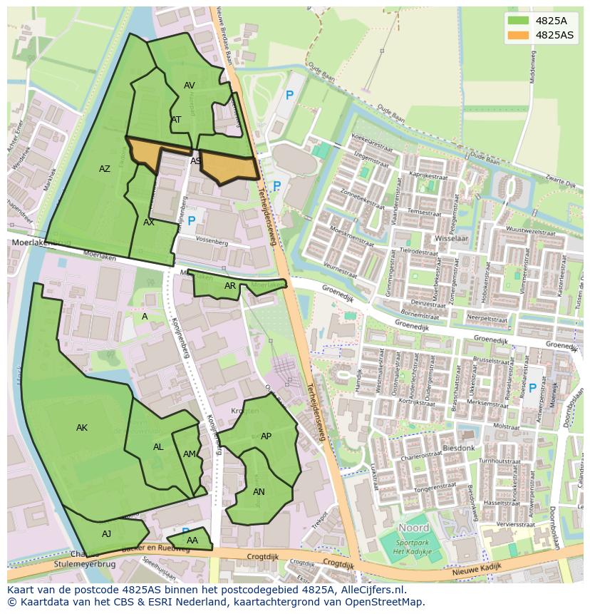 Afbeelding van het postcodegebied 4825 AS op de kaart.