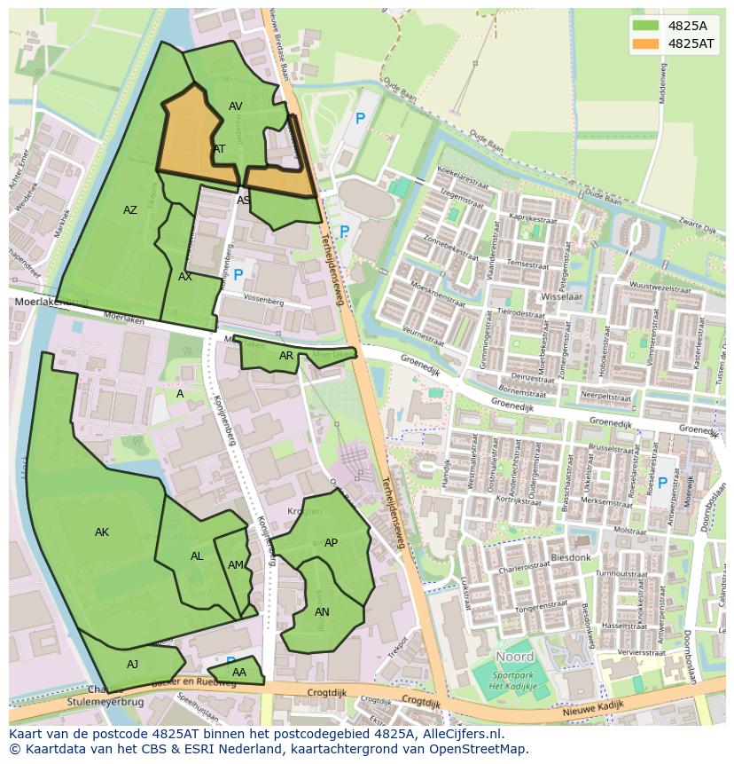 Afbeelding van het postcodegebied 4825 AT op de kaart.
