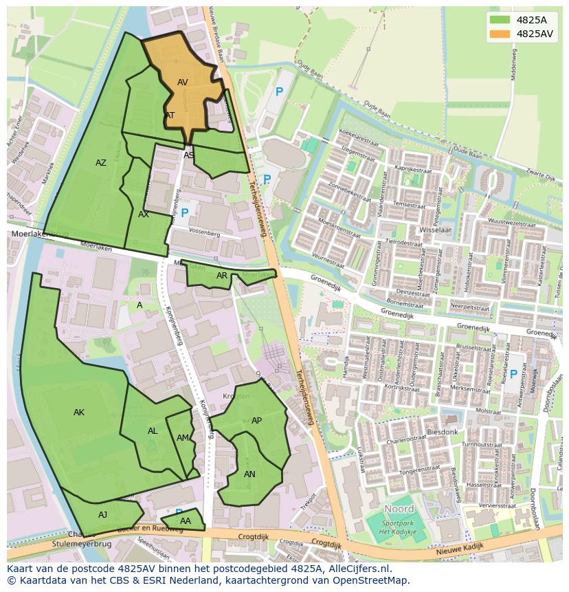 Afbeelding van het postcodegebied 4825 AV op de kaart.