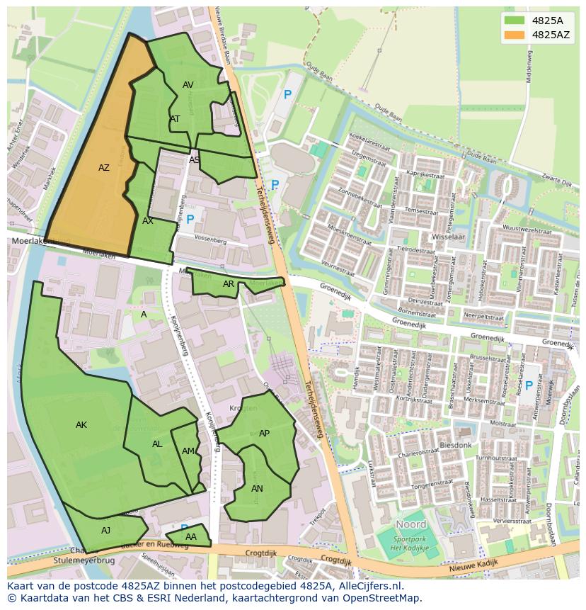 Afbeelding van het postcodegebied 4825 AZ op de kaart.