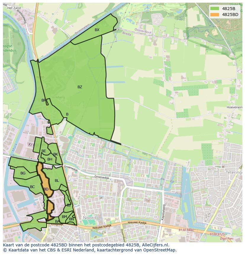 Afbeelding van het postcodegebied 4825 BD op de kaart.