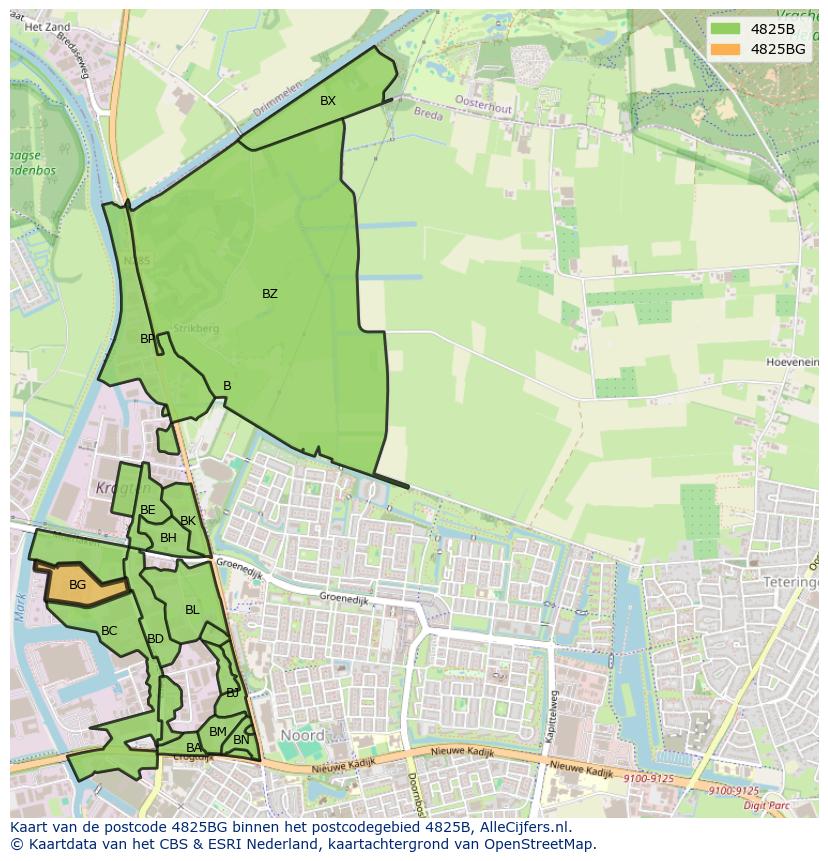 Afbeelding van het postcodegebied 4825 BG op de kaart.