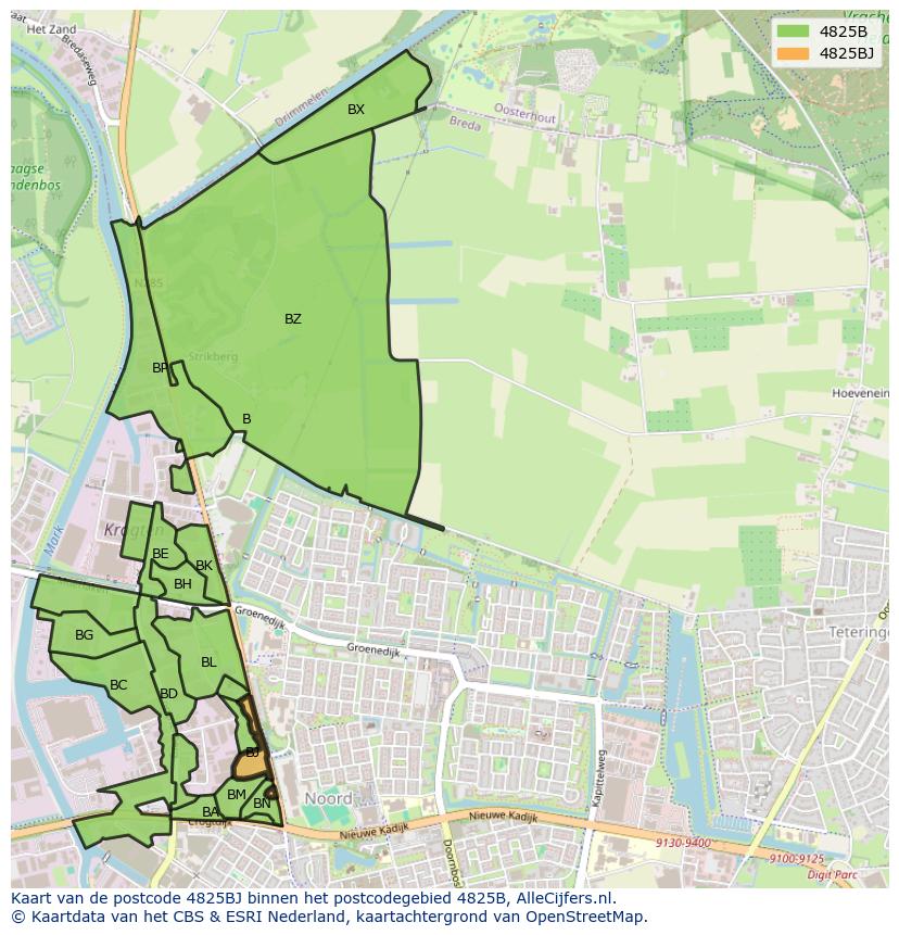 Afbeelding van het postcodegebied 4825 BJ op de kaart.