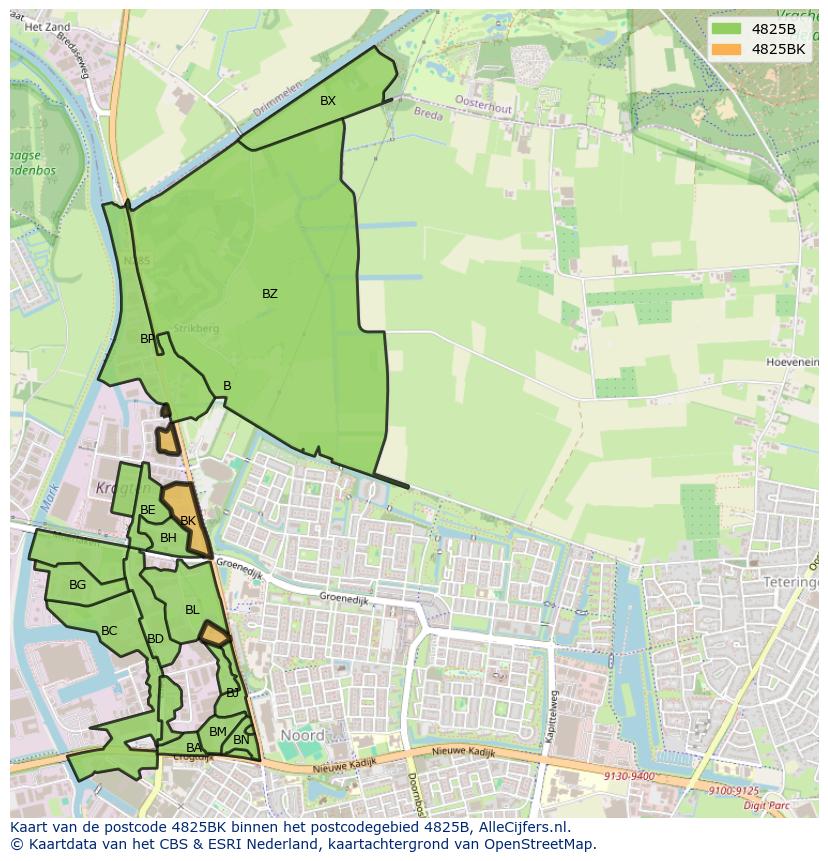 Afbeelding van het postcodegebied 4825 BK op de kaart.