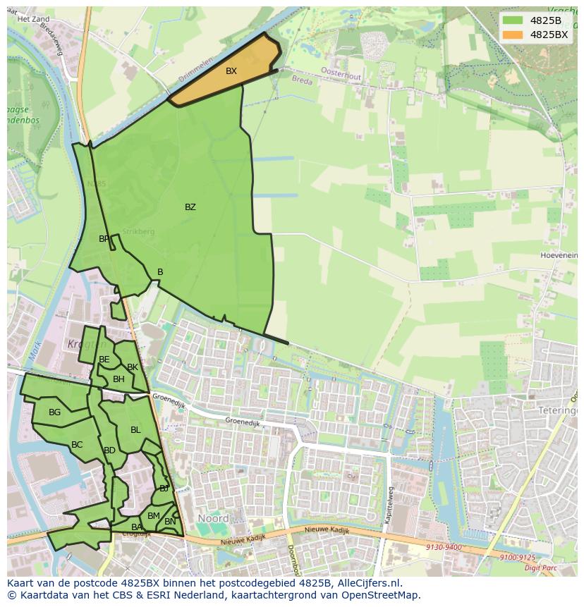 Afbeelding van het postcodegebied 4825 BX op de kaart.