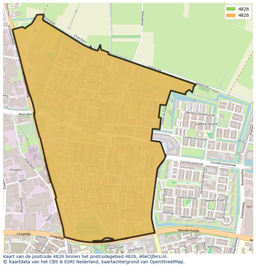Afbeelding van het postcodegebied 4826 op de kaart.