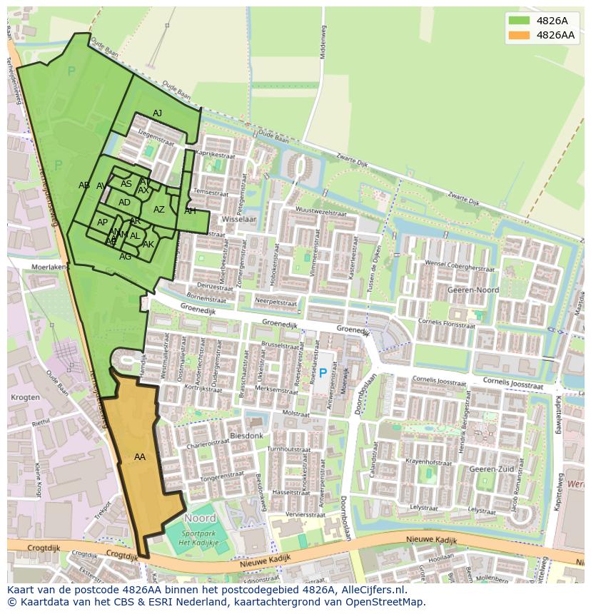 Afbeelding van het postcodegebied 4826 AA op de kaart.