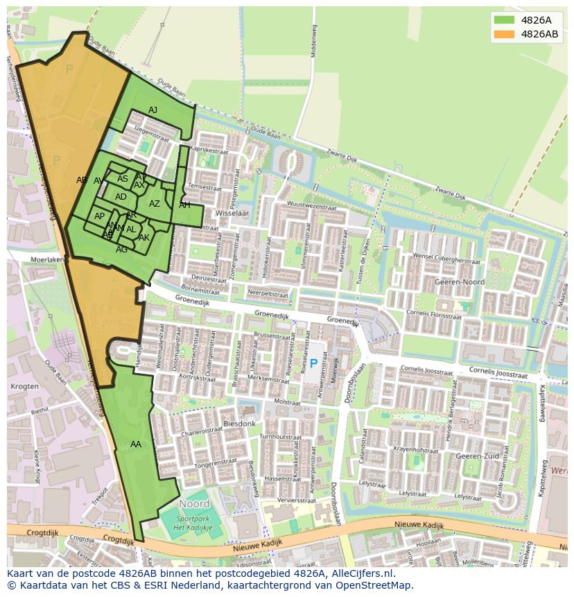 Afbeelding van het postcodegebied 4826 AB op de kaart.