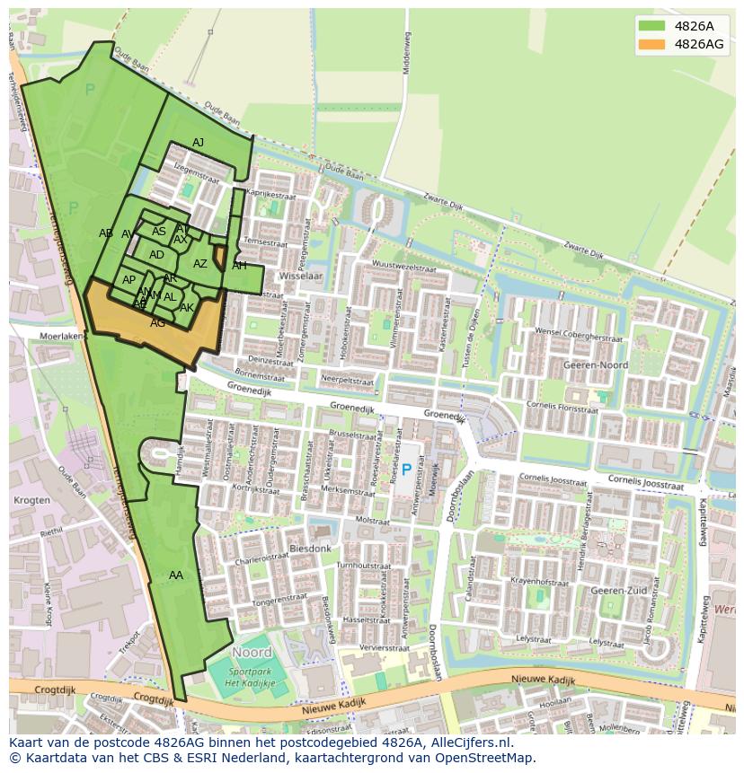 Afbeelding van het postcodegebied 4826 AG op de kaart.