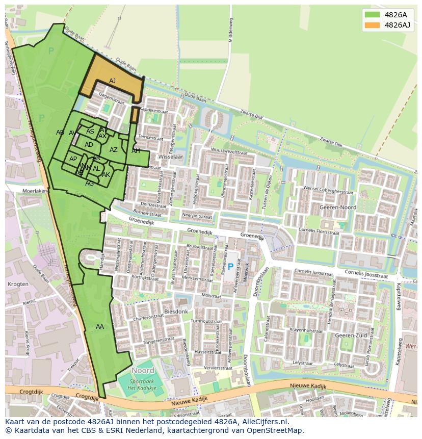 Afbeelding van het postcodegebied 4826 AJ op de kaart.