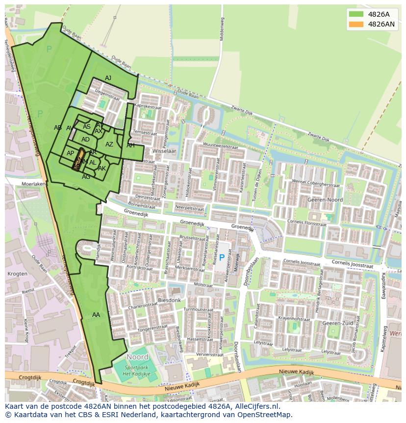 Afbeelding van het postcodegebied 4826 AN op de kaart.