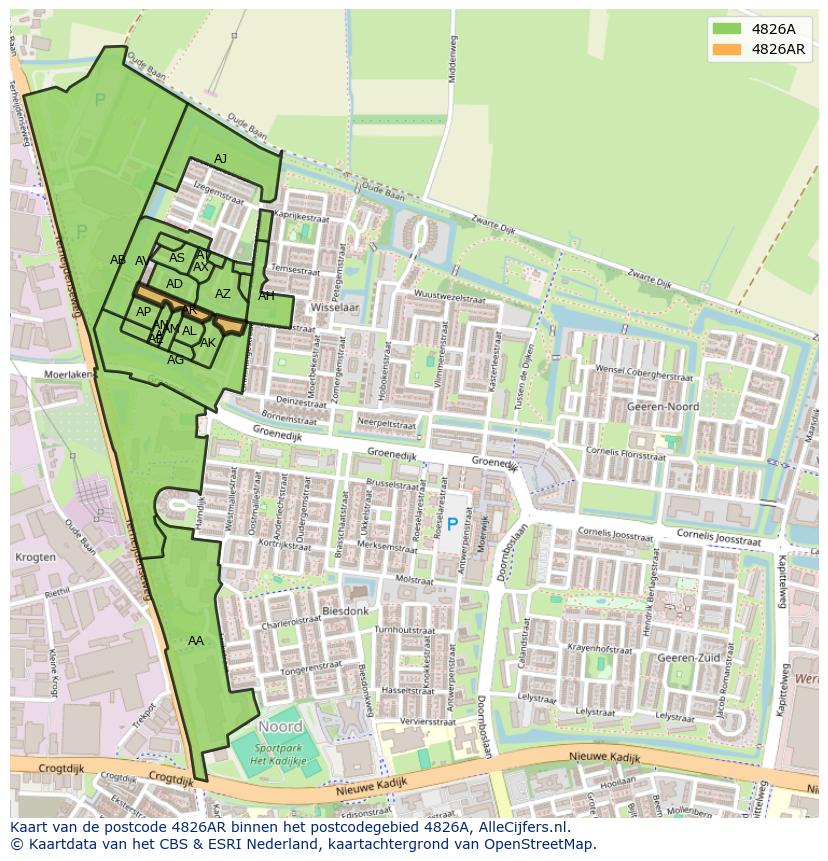 Afbeelding van het postcodegebied 4826 AR op de kaart.