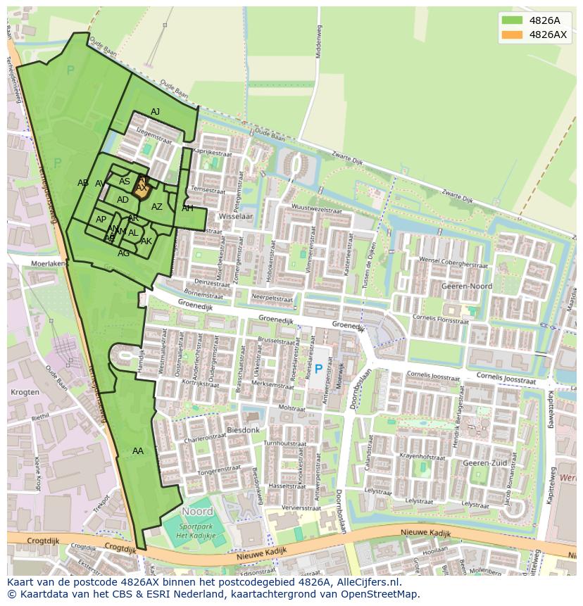 Afbeelding van het postcodegebied 4826 AX op de kaart.