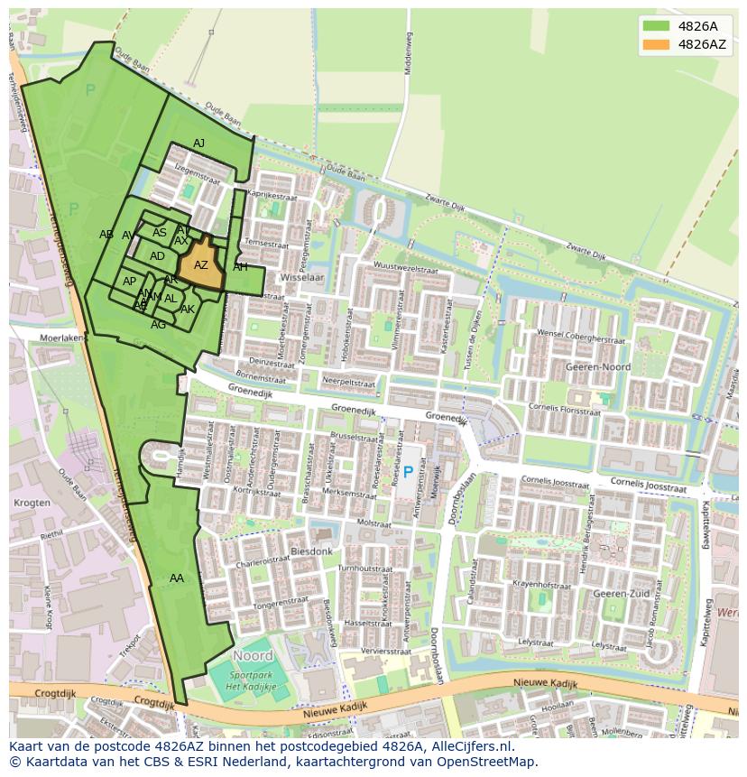 Afbeelding van het postcodegebied 4826 AZ op de kaart.