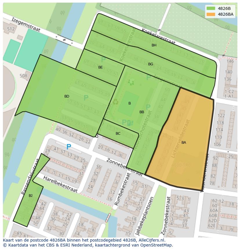 Afbeelding van het postcodegebied 4826 BA op de kaart.
