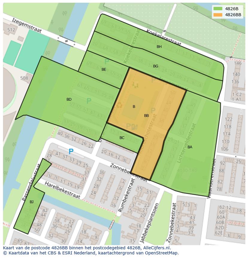 Afbeelding van het postcodegebied 4826 BB op de kaart.