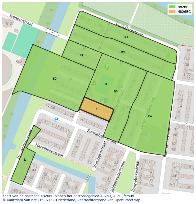 Afbeelding van het postcodegebied 4826 BC op de kaart.