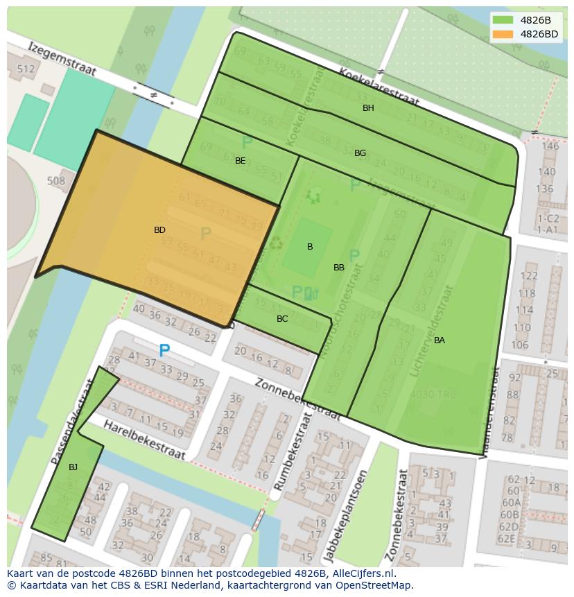 Afbeelding van het postcodegebied 4826 BD op de kaart.