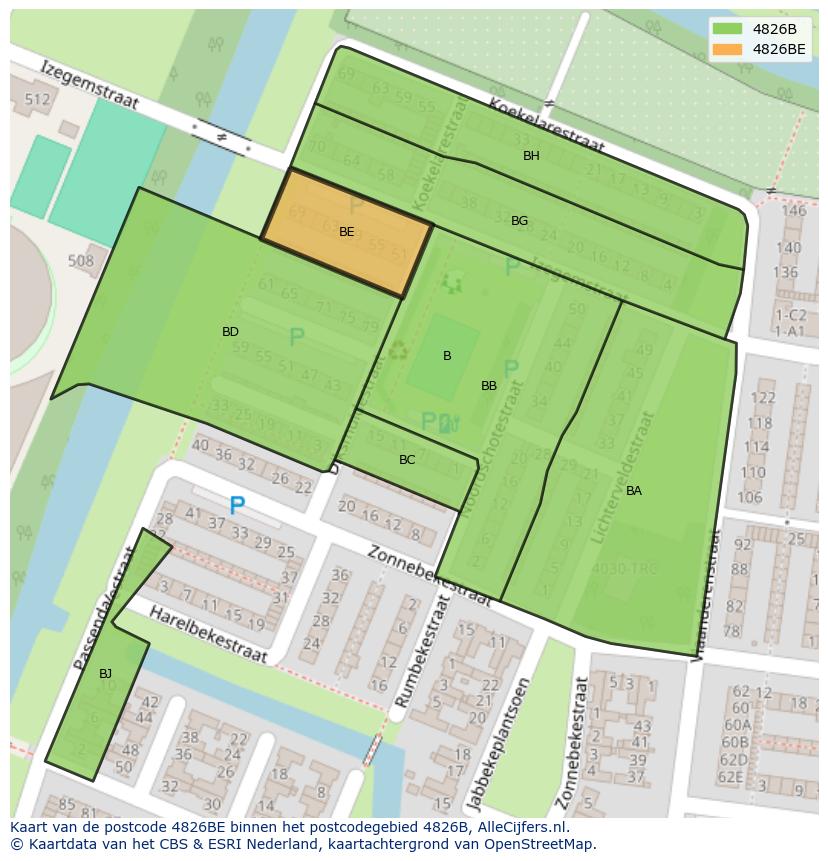 Afbeelding van het postcodegebied 4826 BE op de kaart.
