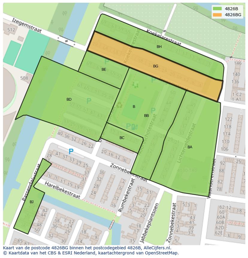 Afbeelding van het postcodegebied 4826 BG op de kaart.