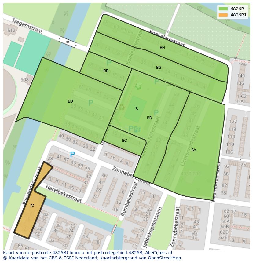 Afbeelding van het postcodegebied 4826 BJ op de kaart.