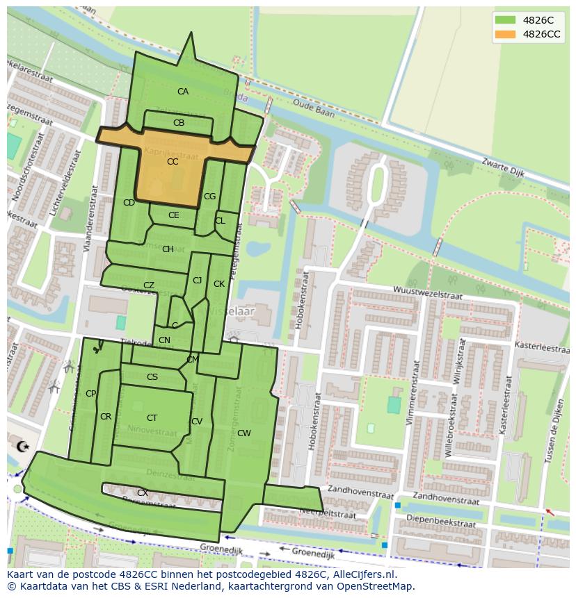 Afbeelding van het postcodegebied 4826 CC op de kaart.