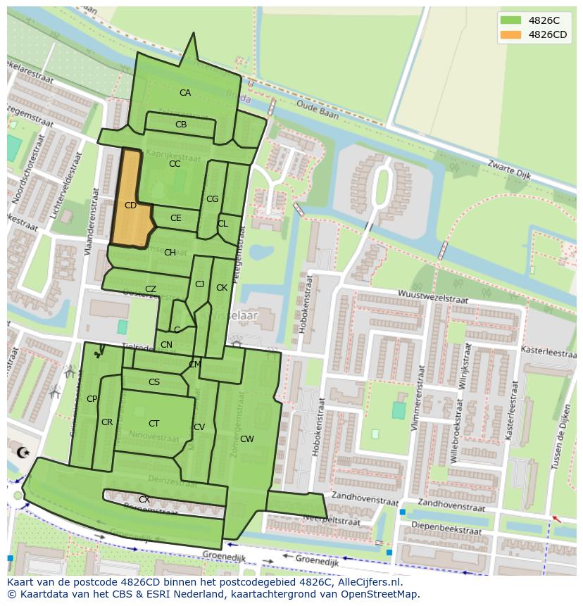 Afbeelding van het postcodegebied 4826 CD op de kaart.