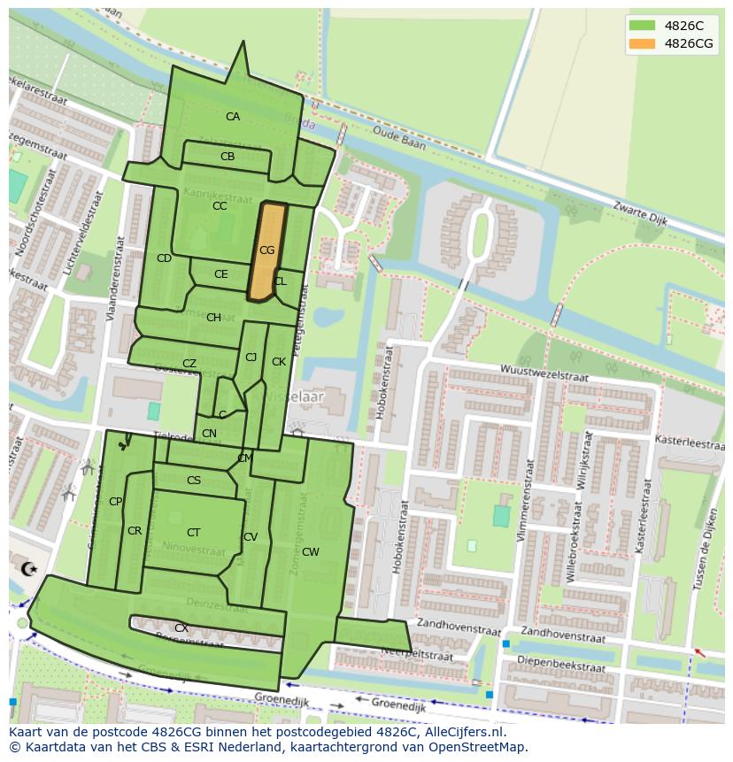 Afbeelding van het postcodegebied 4826 CG op de kaart.