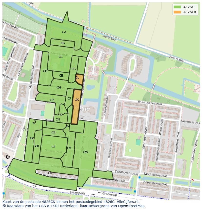 Afbeelding van het postcodegebied 4826 CK op de kaart.
