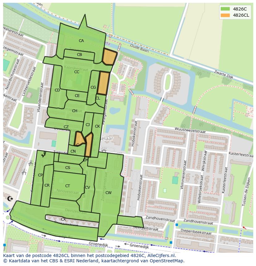 Afbeelding van het postcodegebied 4826 CL op de kaart.