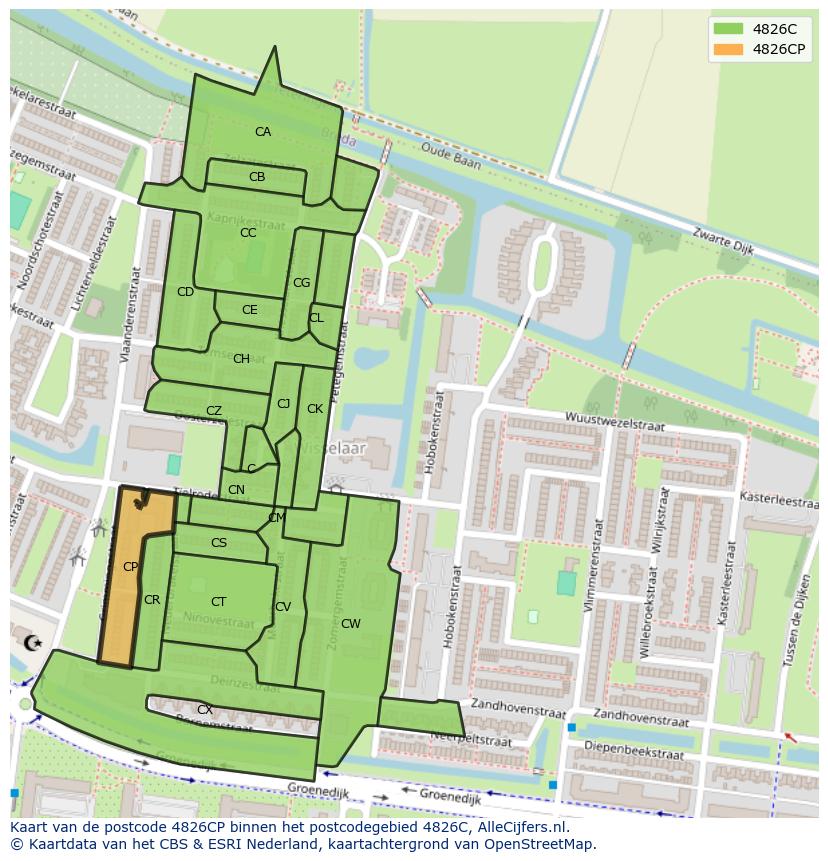 Afbeelding van het postcodegebied 4826 CP op de kaart.