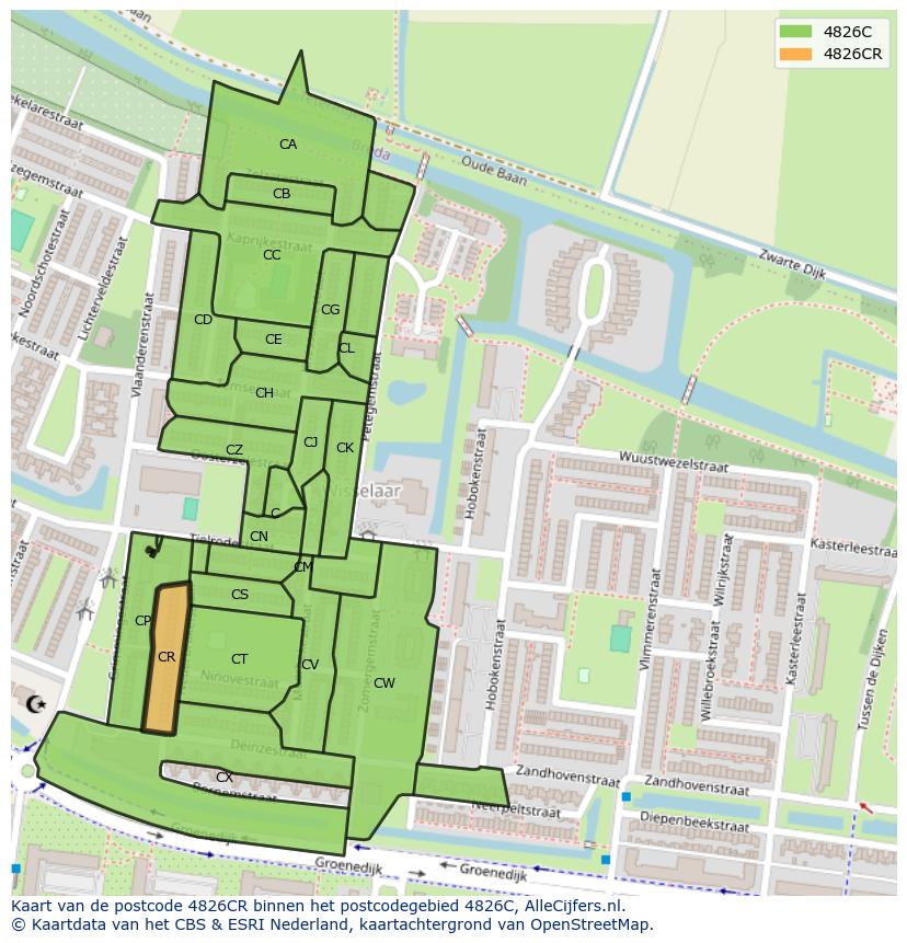 Afbeelding van het postcodegebied 4826 CR op de kaart.