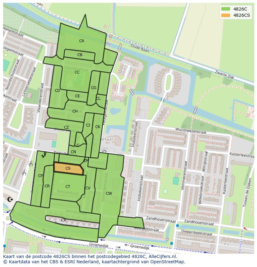 Afbeelding van het postcodegebied 4826 CS op de kaart.