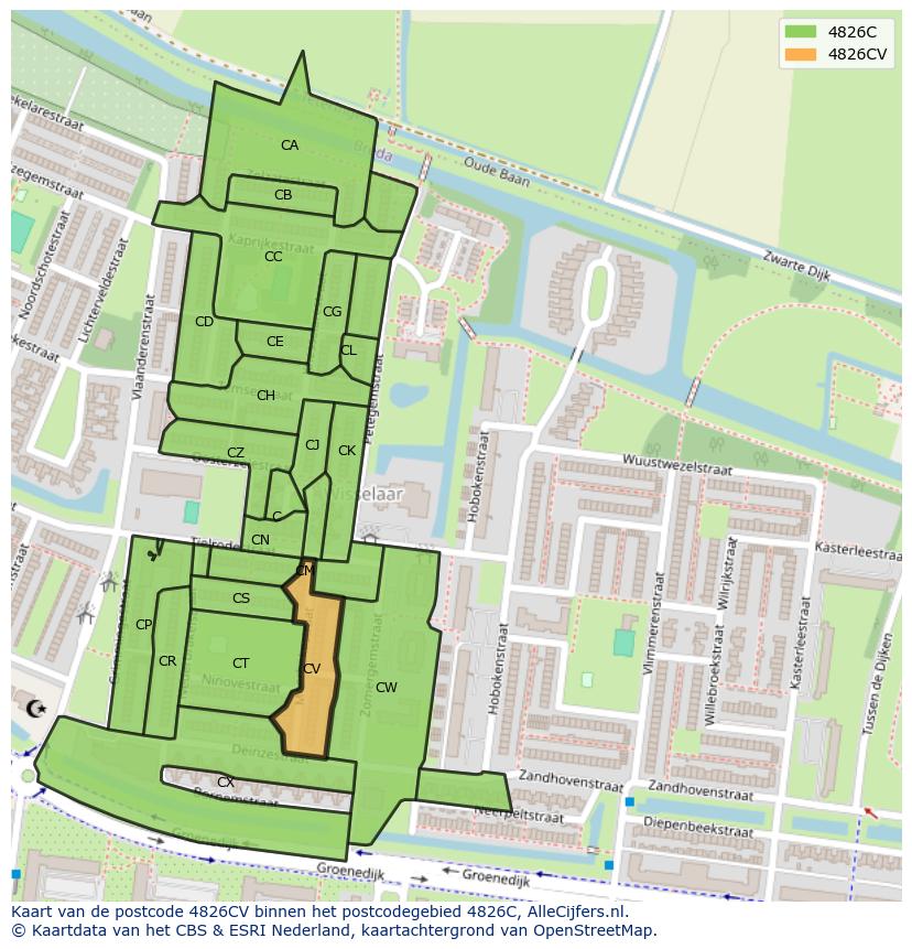 Afbeelding van het postcodegebied 4826 CV op de kaart.
