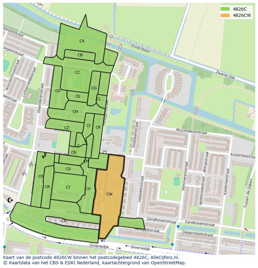 Afbeelding van het postcodegebied 4826 CW op de kaart.