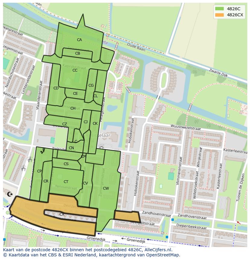 Afbeelding van het postcodegebied 4826 CX op de kaart.