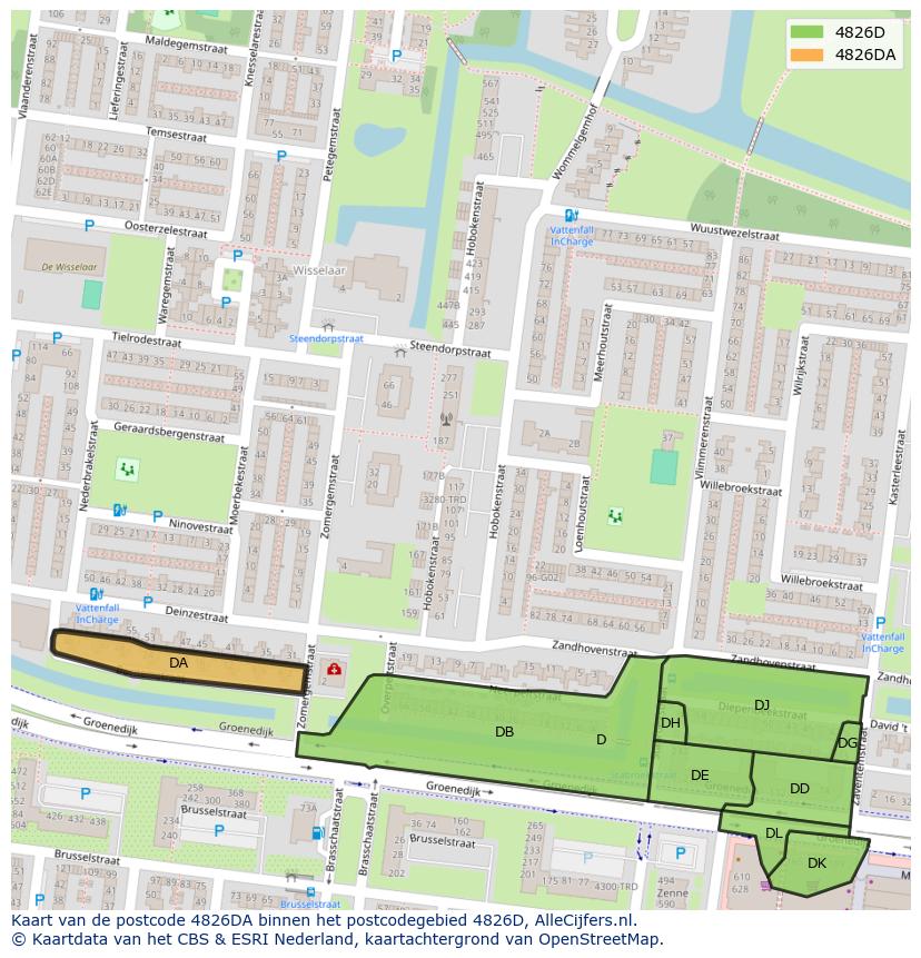 Afbeelding van het postcodegebied 4826 DA op de kaart.