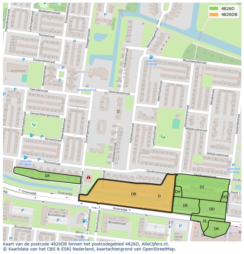 Afbeelding van het postcodegebied 4826 DB op de kaart.