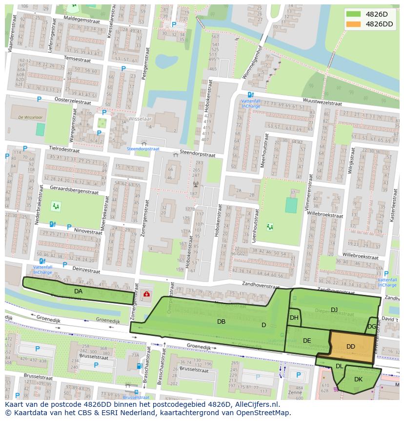 Afbeelding van het postcodegebied 4826 DD op de kaart.