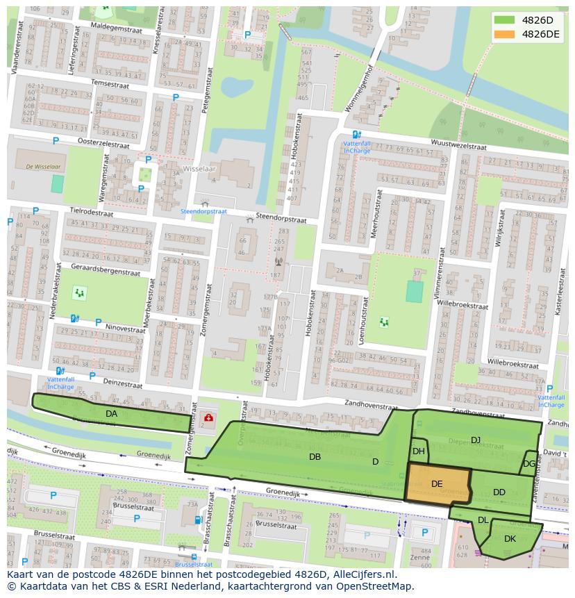 Afbeelding van het postcodegebied 4826 DE op de kaart.