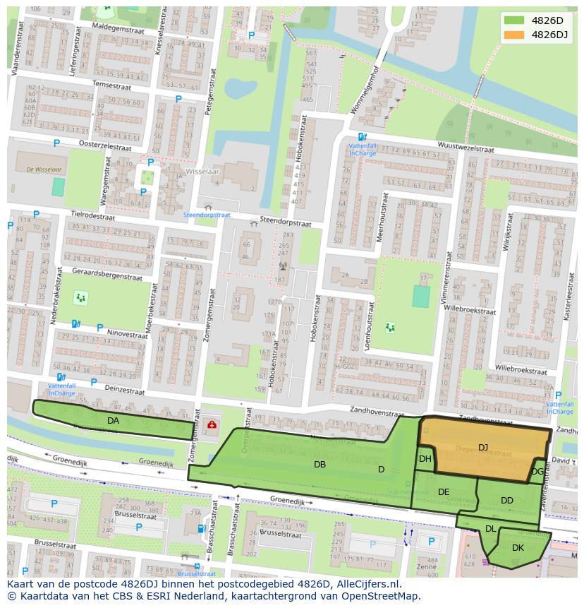 Afbeelding van het postcodegebied 4826 DJ op de kaart.