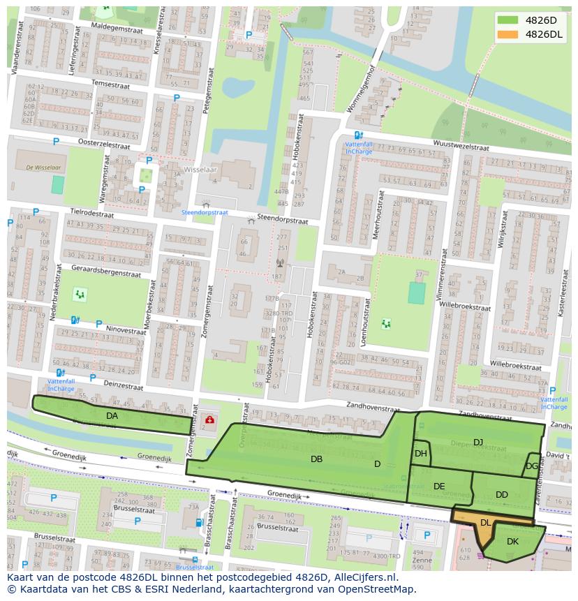 Afbeelding van het postcodegebied 4826 DL op de kaart.