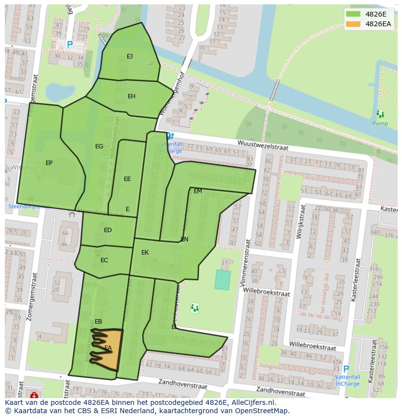 Afbeelding van het postcodegebied 4826 EA op de kaart.