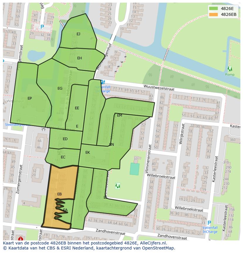 Afbeelding van het postcodegebied 4826 EB op de kaart.
