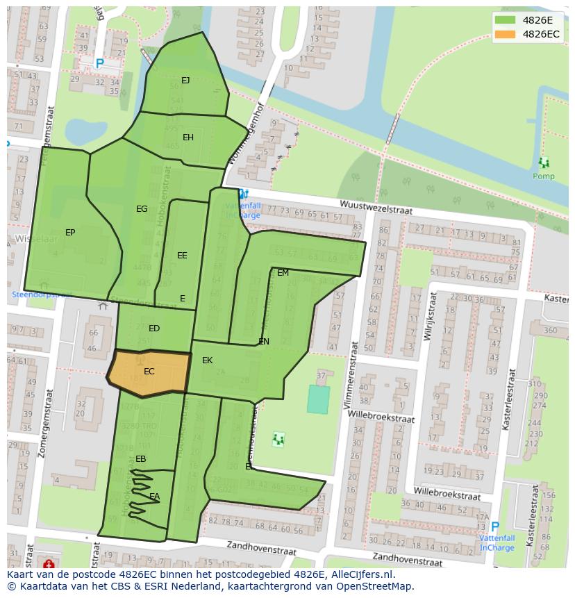 Afbeelding van het postcodegebied 4826 EC op de kaart.