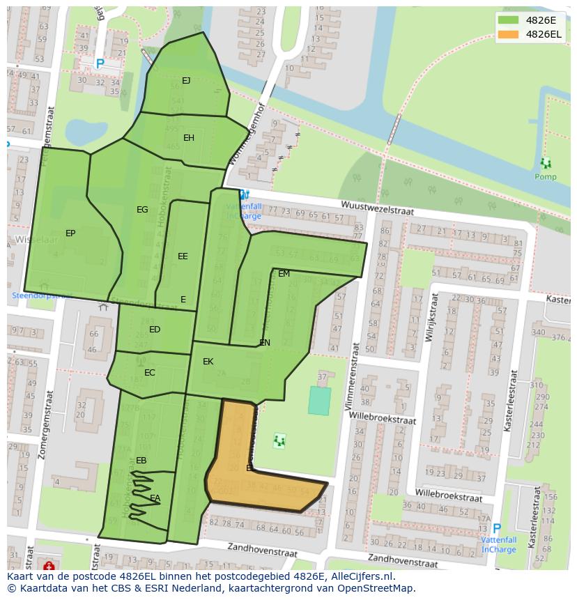 Afbeelding van het postcodegebied 4826 EL op de kaart.